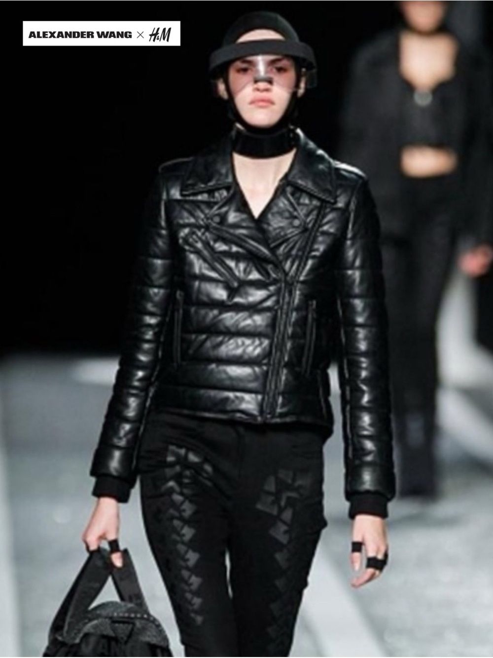 Alexander Wang x H&M Black Genuine Leather Quilted Puffer Jacket Size 4 Black